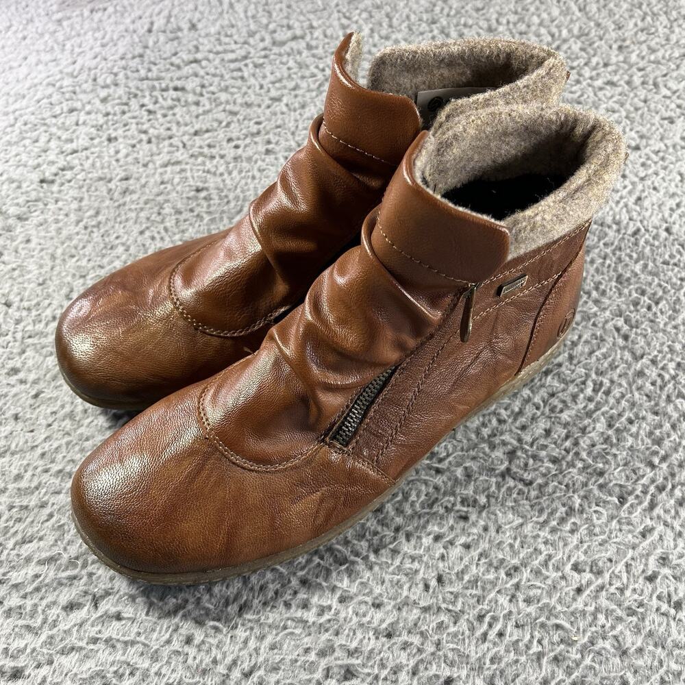 Remonte Tex Boots 41 US 9.5-10 Brown Leather Wool Lined Ankle Bootie Rieker - Picture 2 of 9